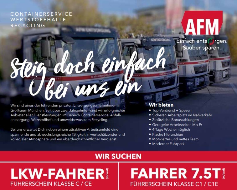 AFM Entsorgungsbetriebe Stellensuche LKW-Fahrer & 7,5t-Fahrer